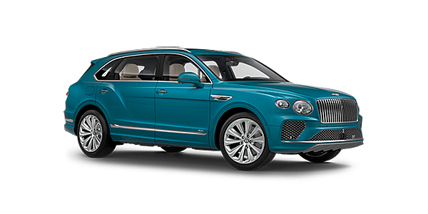 Bentley Casablanca Bentley Bentayga EWB Azure front side angled view in Topaz blue coloured exterior. 