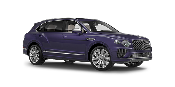 Bentley Casablanca Bentayga Extended Wheelbase Mulliner luxury SUV front three quarter in Tanzanite Purple paint