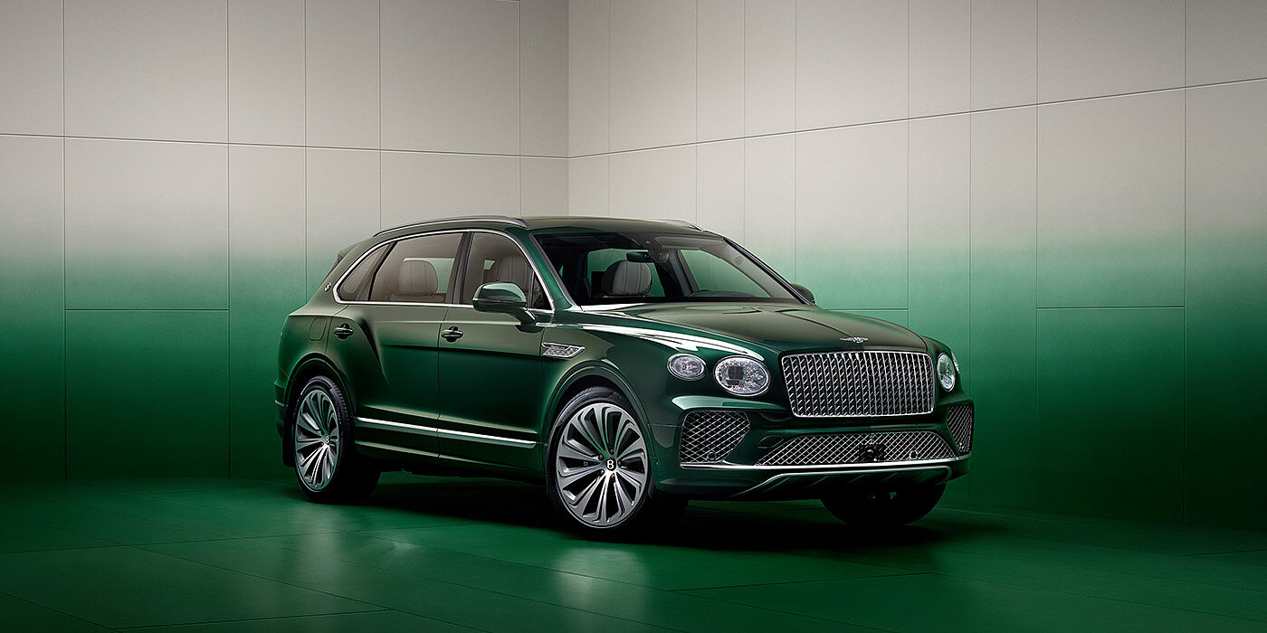 Bentley Casablanca Bentley Bentayga Extended Wheelbase SUV in Light Emerald green paint front three quarter in green grey room